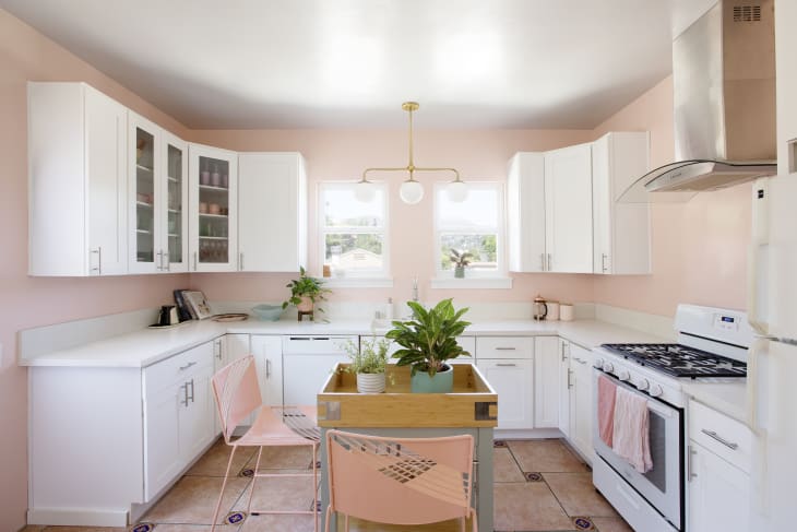 pale pink wall in kitchen